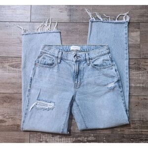 PACSUN 90's Straight Leg Light Wash Denim Jeans w/ Destruction & Fraying Size 24